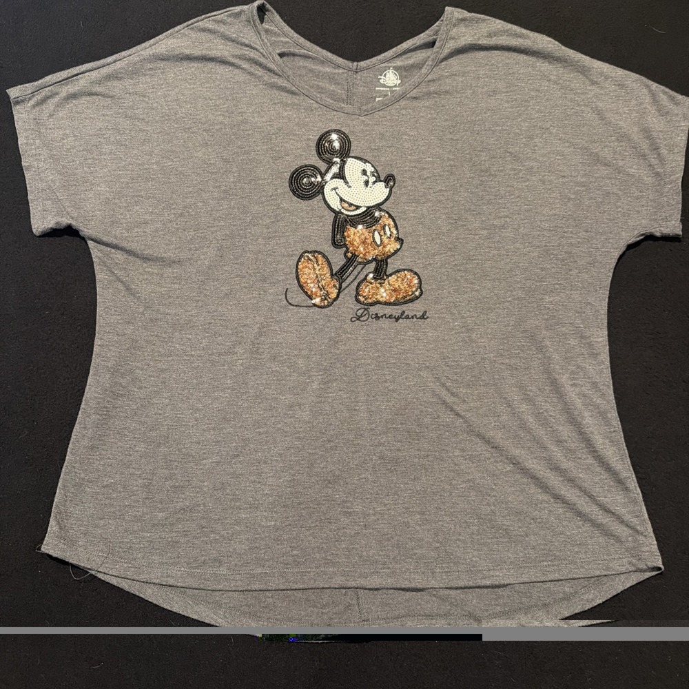Disneyland Parks Mickey‎ Mouse Orange Sequence V-Neck Gray Womens Size Large